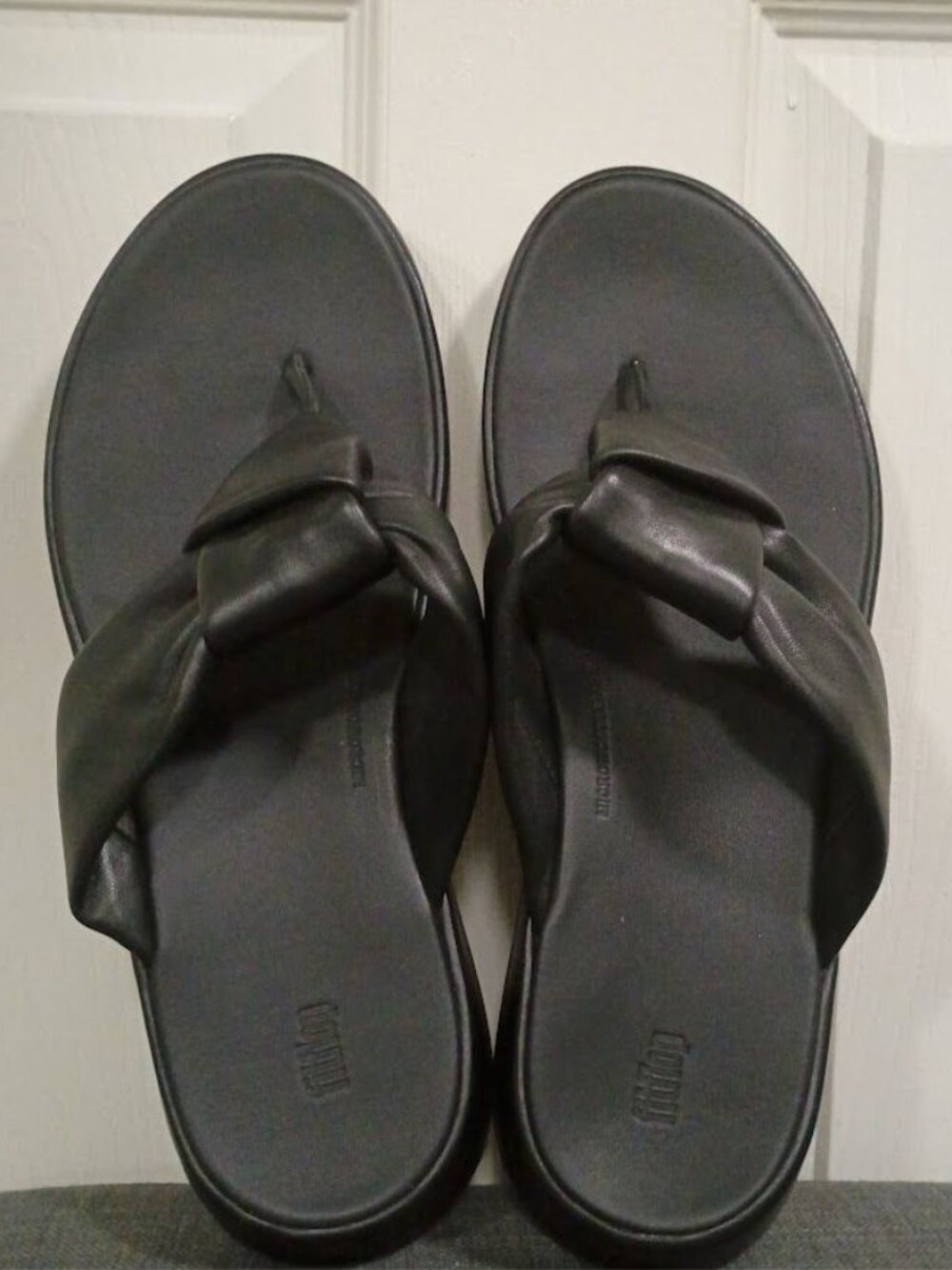 FitFlop Womens Lulu Toe Post Sandals Size 10 Black Leather Comfort - Picture 7 of 8